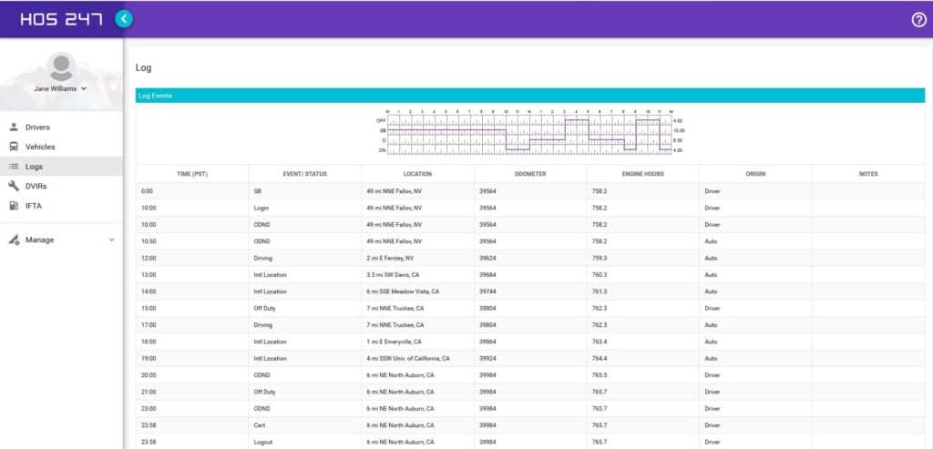 HOS247 driver log software