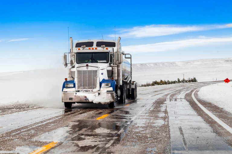 blue truck in winter