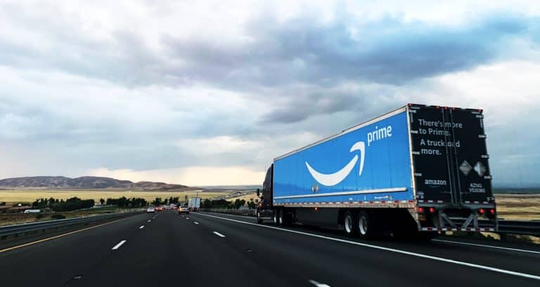 Amazon truck on highway