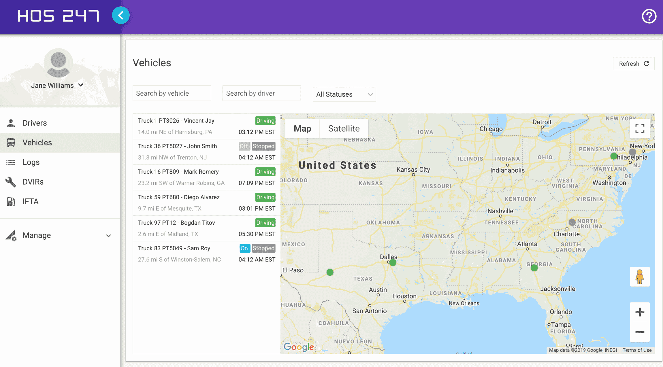 HOS247 gps tracking portal