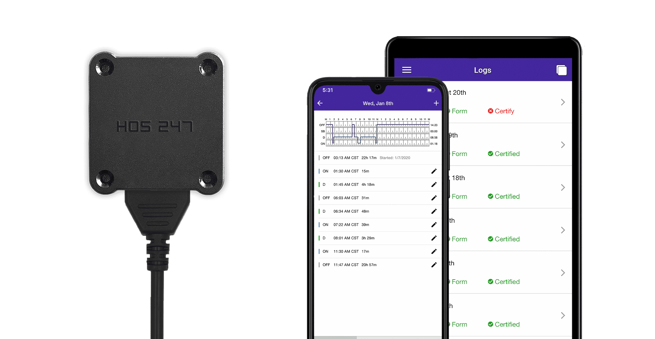 HOS247 ELD device and app