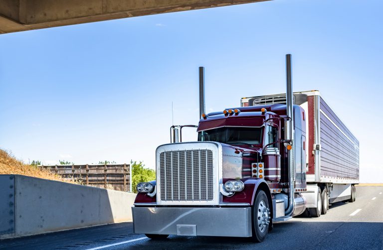 red industrial semi truck