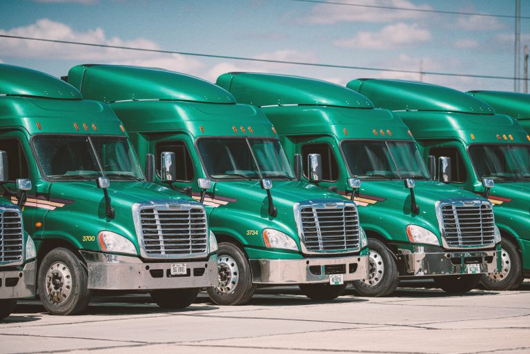 semitrucks on parking lot