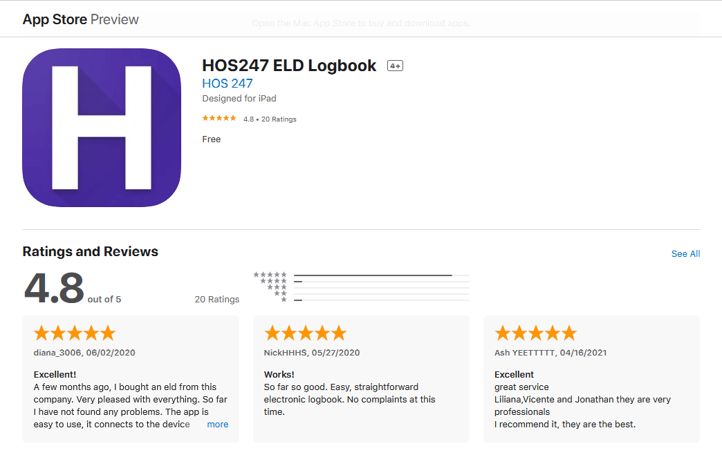 HOS247 ELD app for iphone reviews