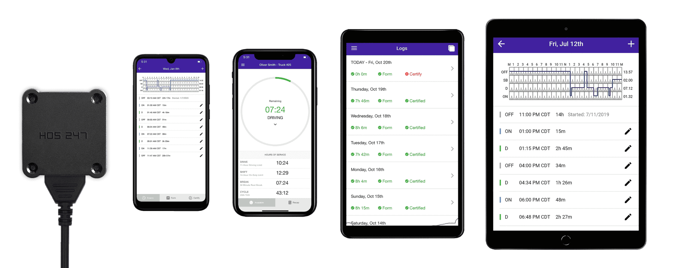 HOS247 eld device and app