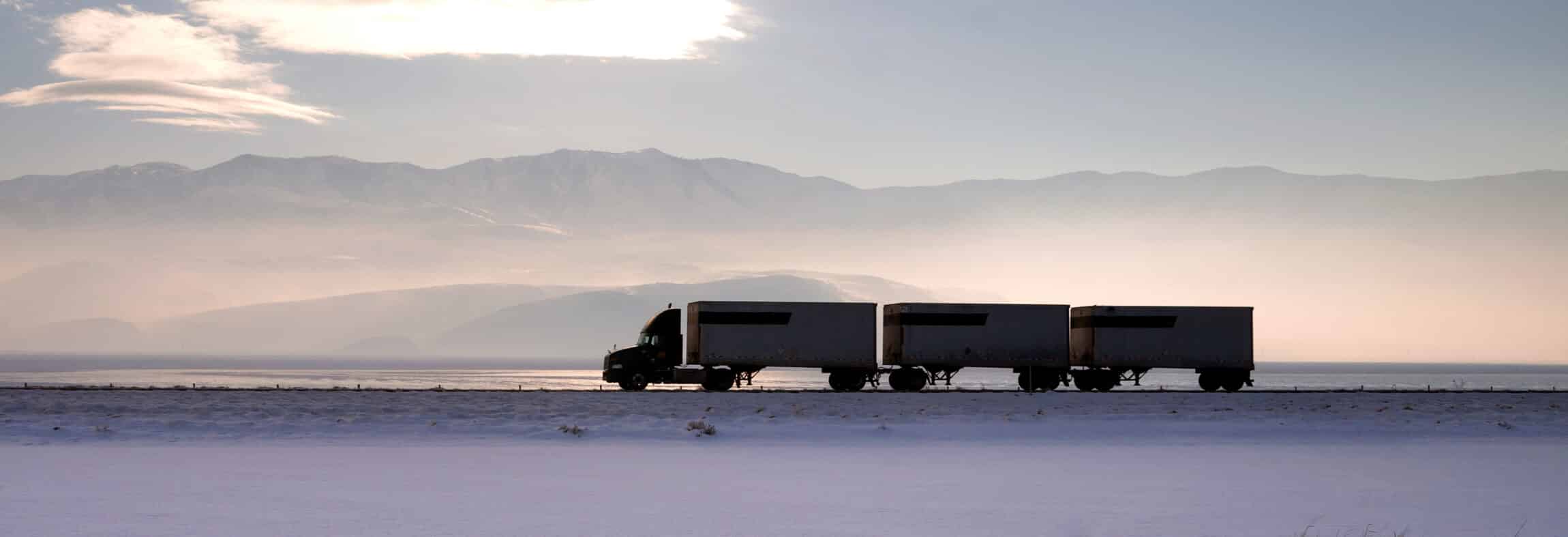 Semi Truck Travels Highway Over Salt Flats Freight