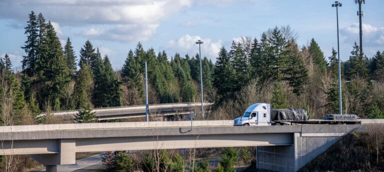 White powerful semi truck