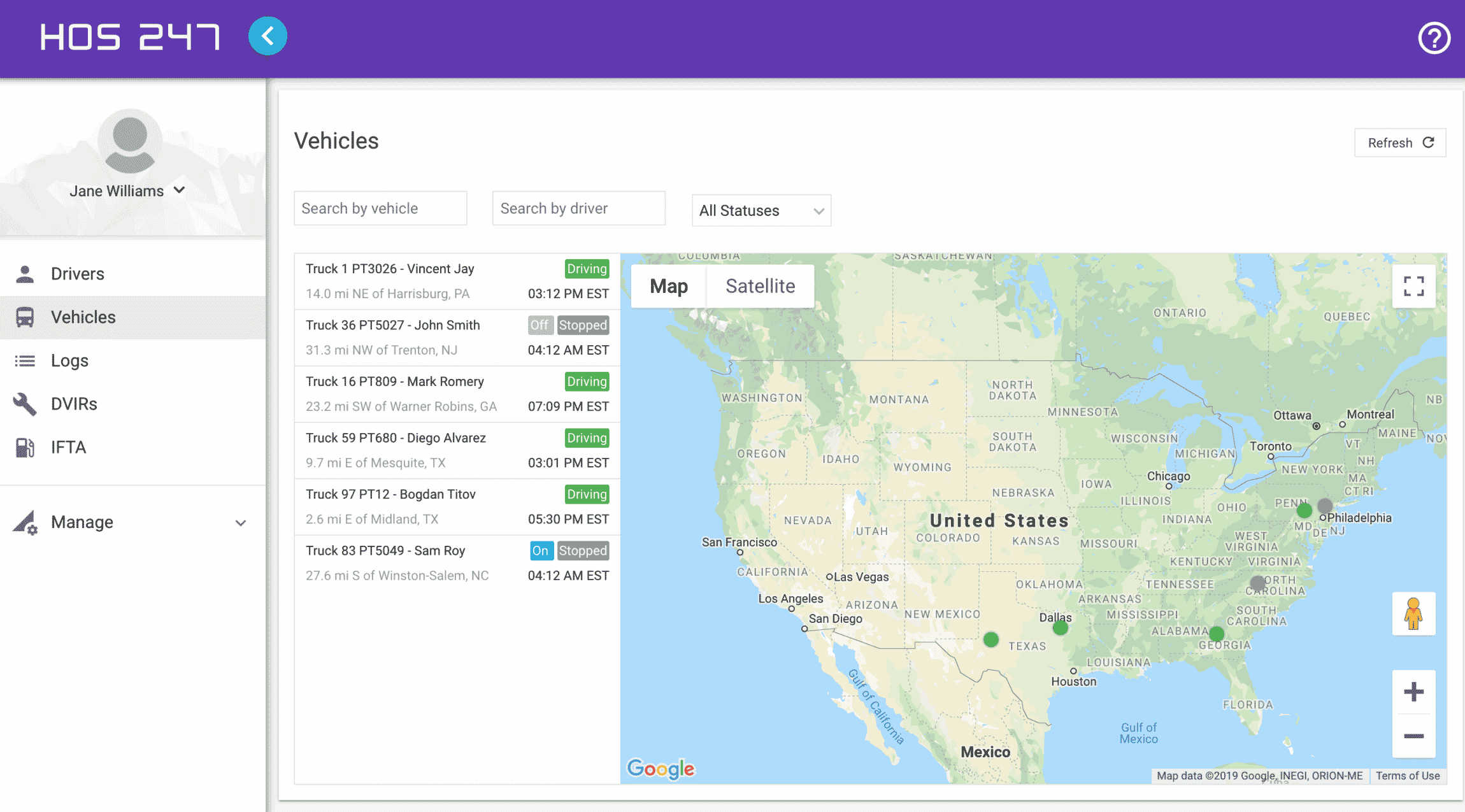 HOS247 fleet manager portal