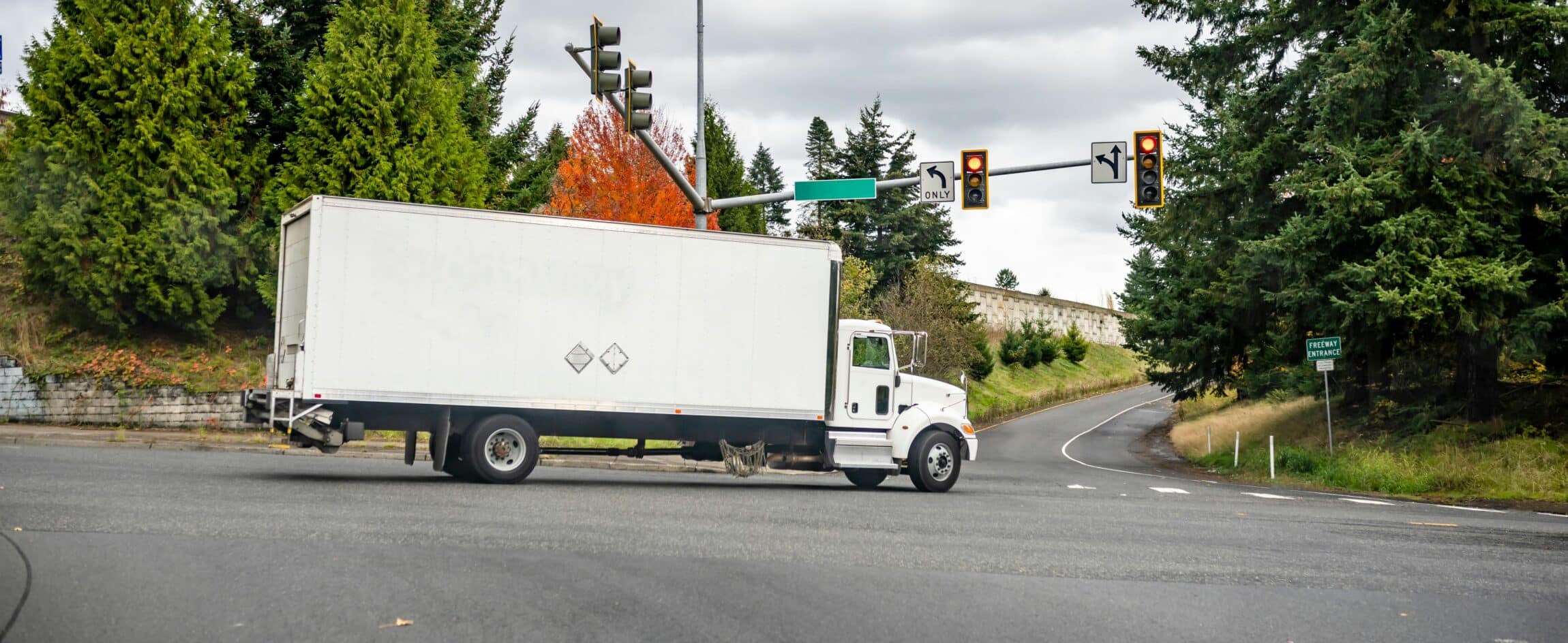 Big rig white day cab commercial semi truck