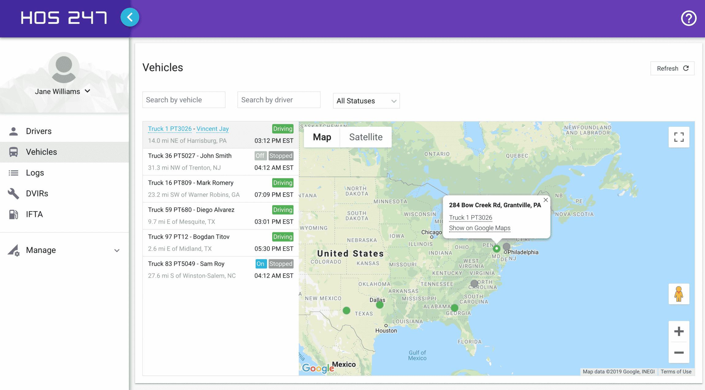 HOS247 fleet manager portal