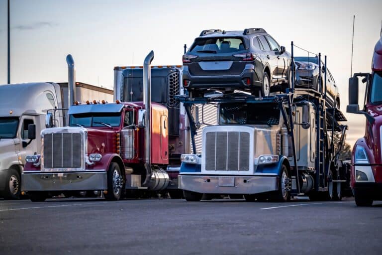 Big rigs with car hauler