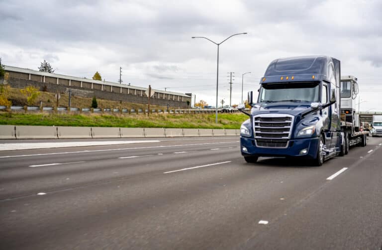 blue industrial big rig semi truck tractor