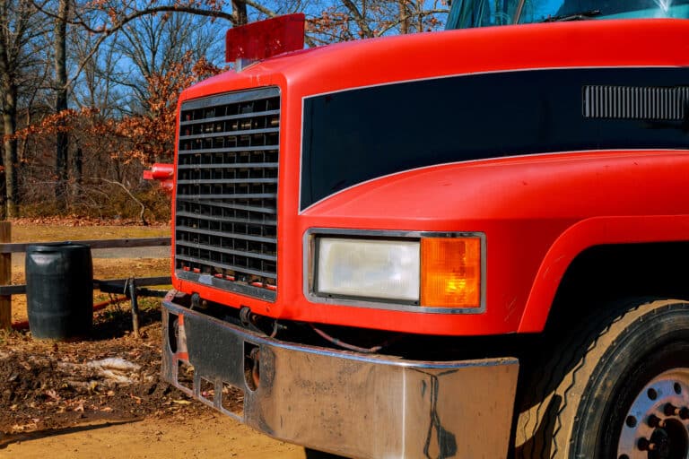 Front end of a semi truck while parked