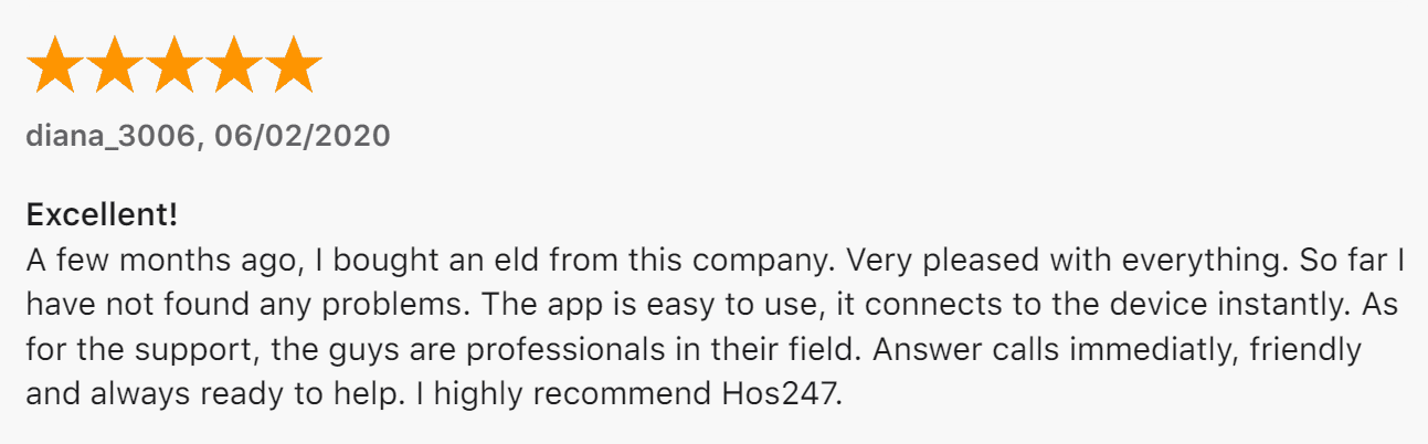 HOS247 ELD review on AppStore