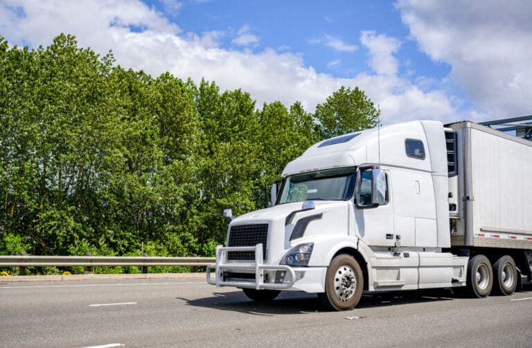 Semi truck driving on the multiline highway