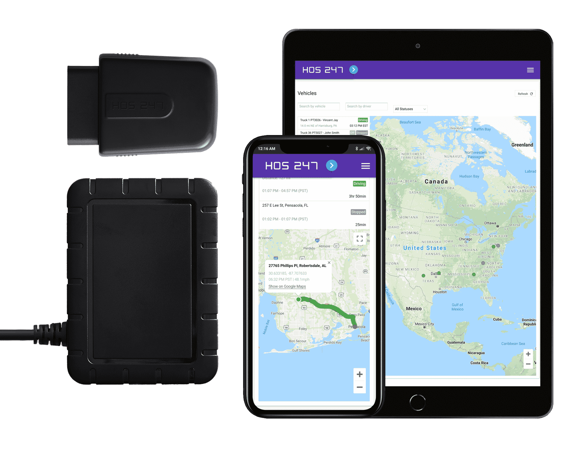 HOS247 fleet tracking devices and app