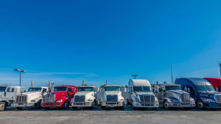 Semi trucks on a parking lot