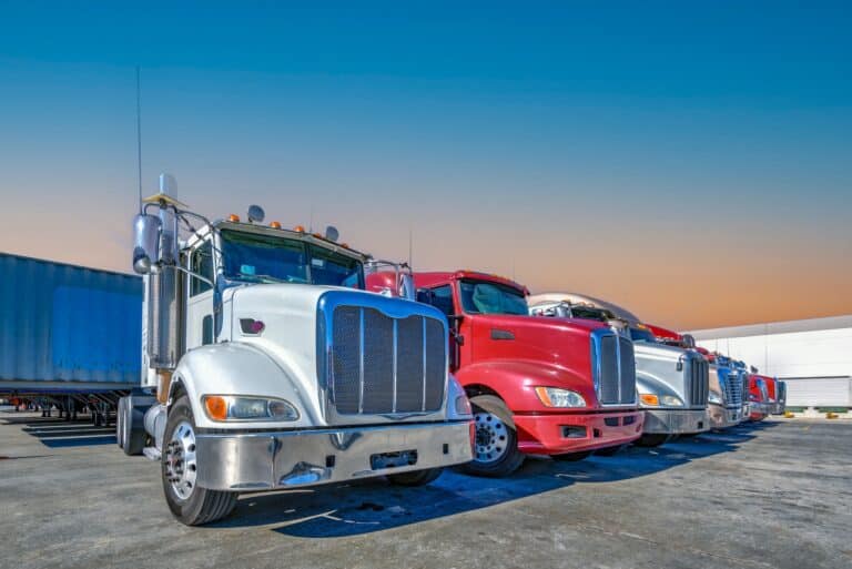 Lined up Semi trucks