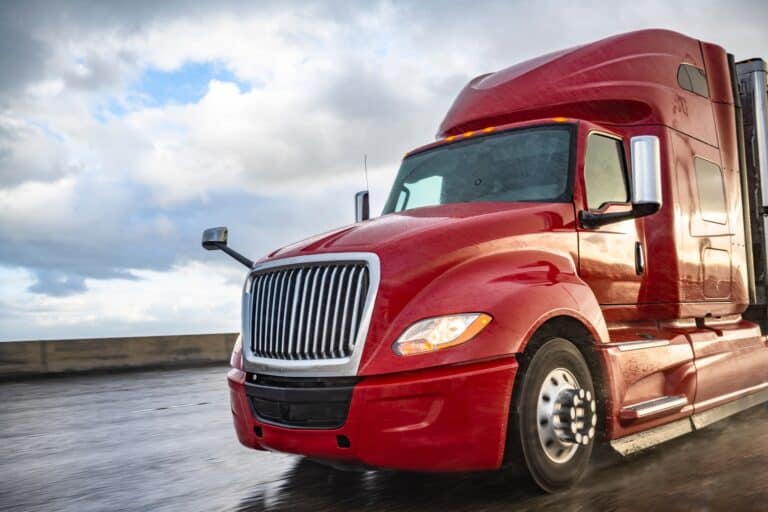 Bright red semi truck