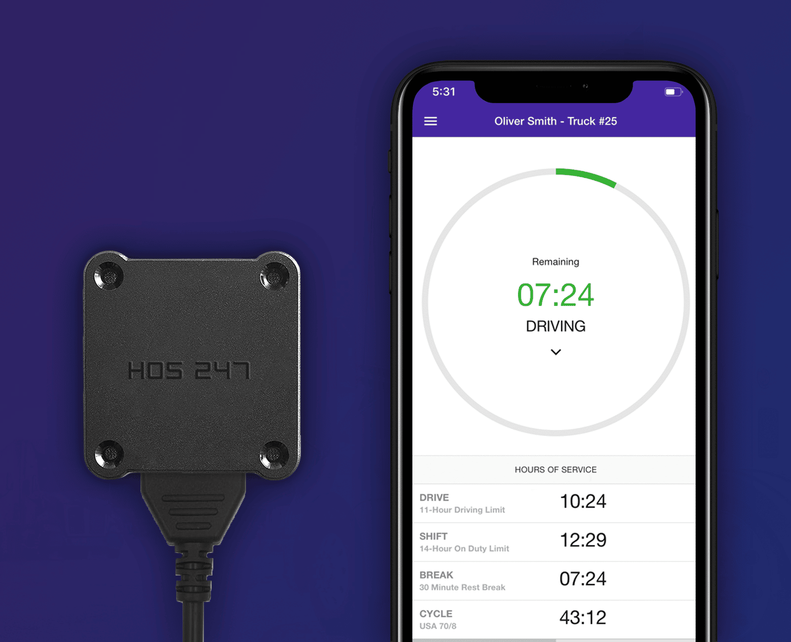 HOS247 ELD app and device