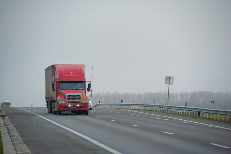 red truck on road