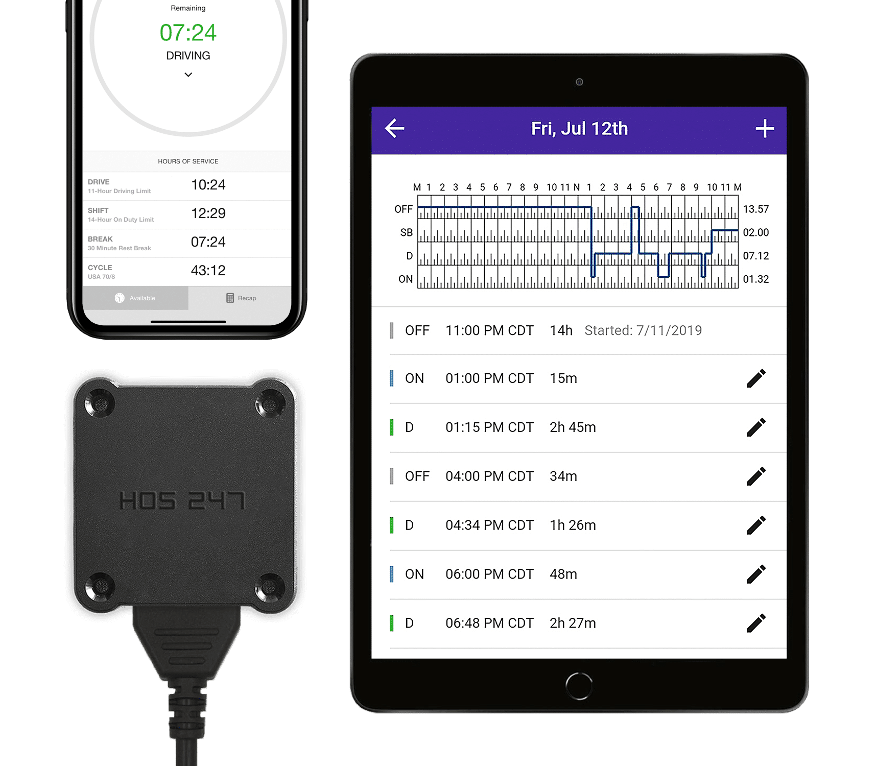 HOS247 ELD device and app