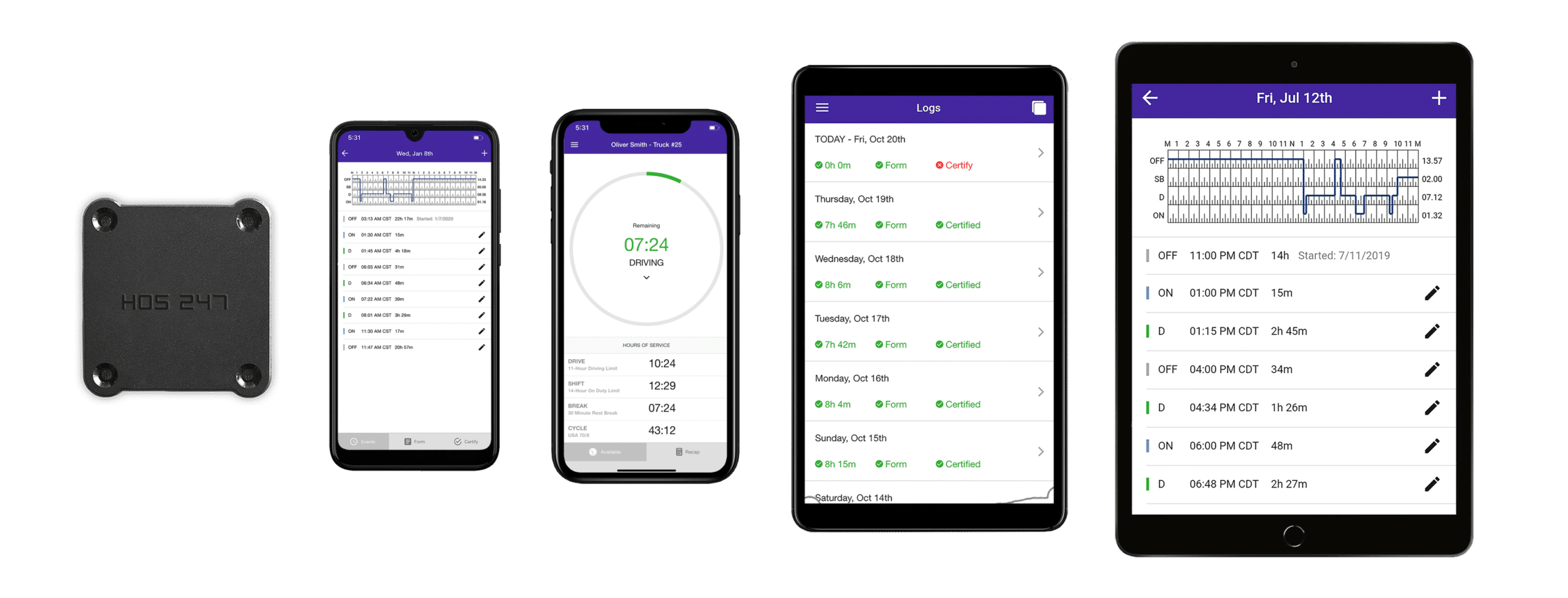 HOS247 ELD app and device