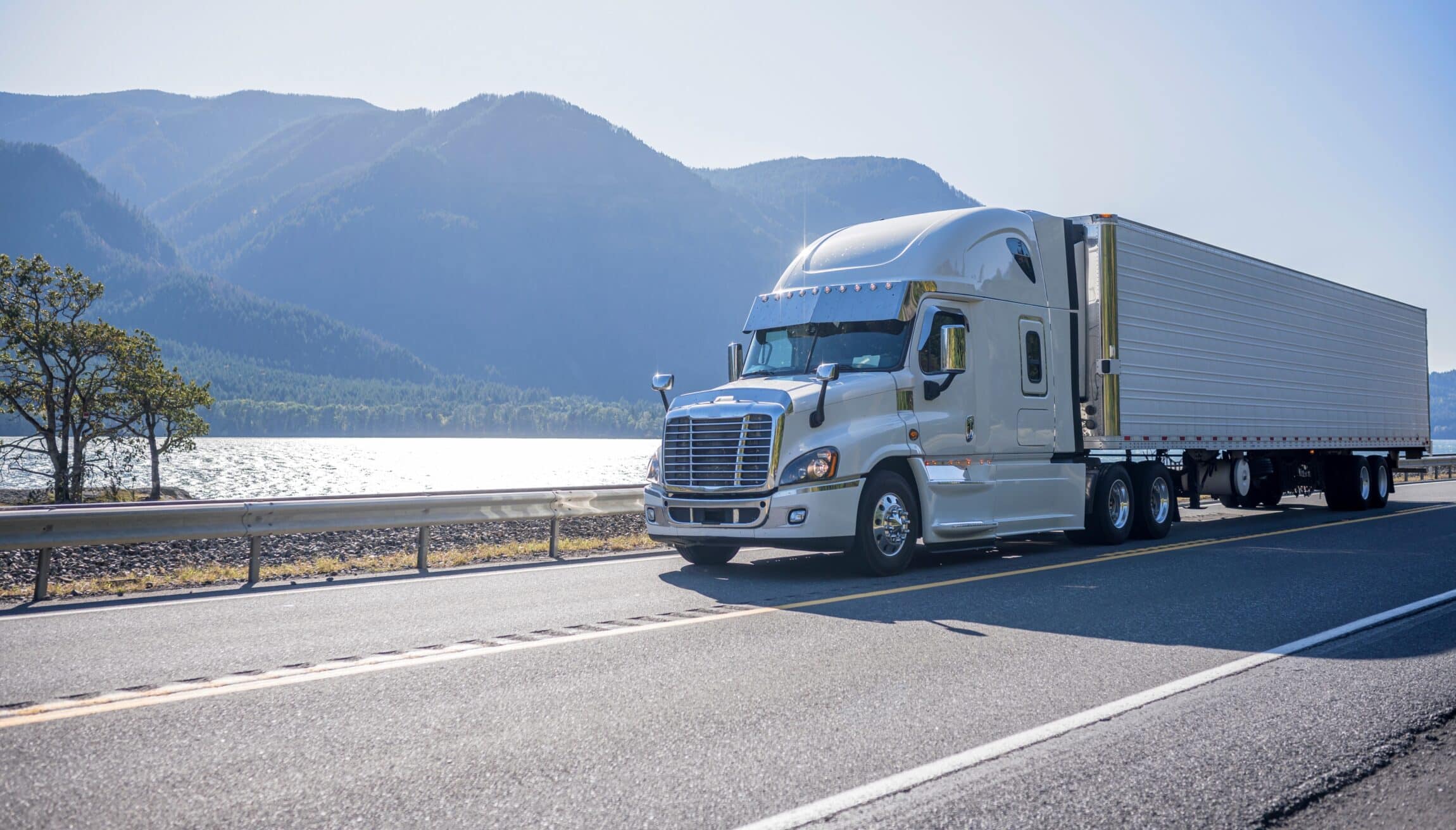 white semi truck on road