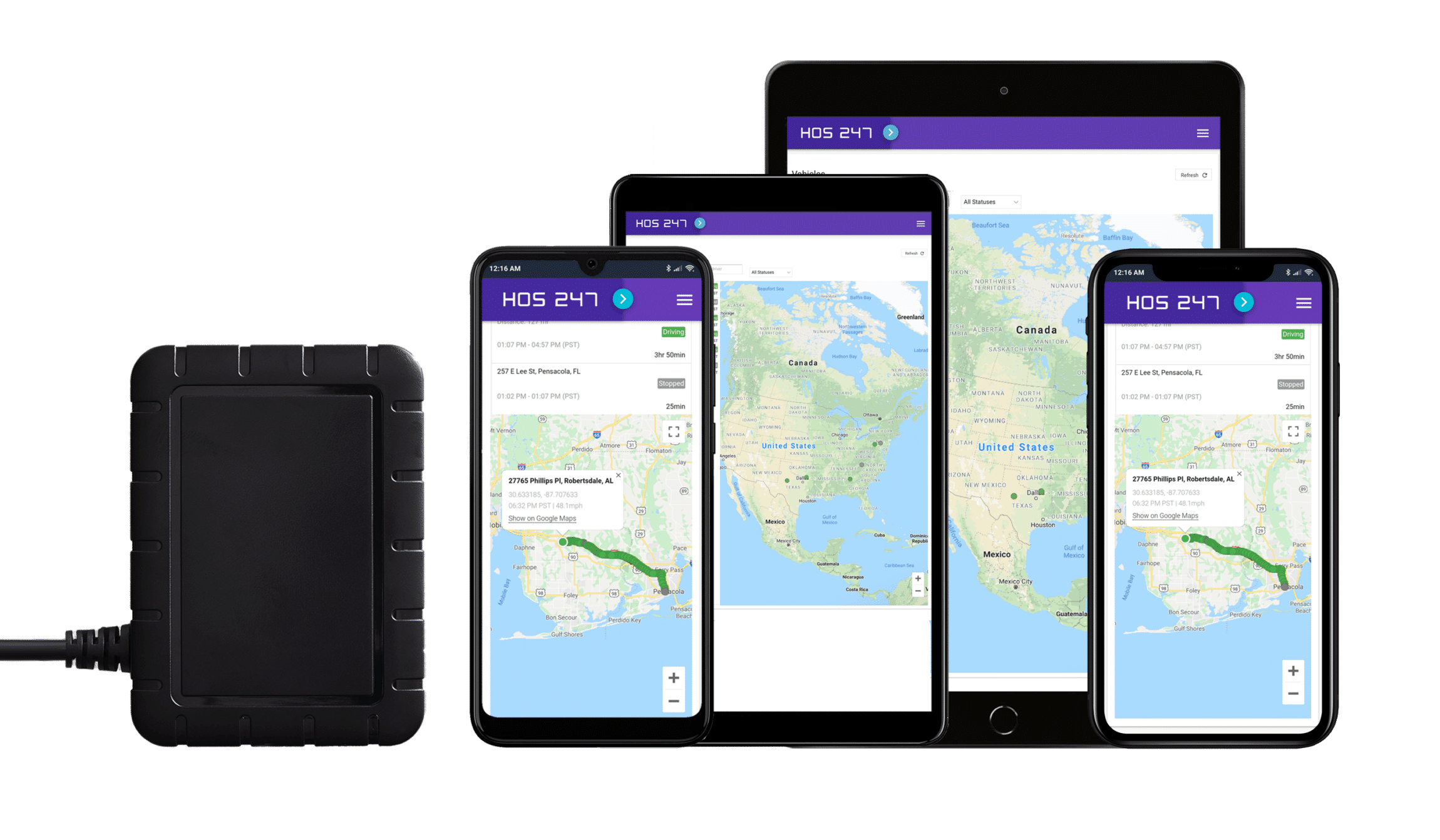 HOS247 tracking app and device