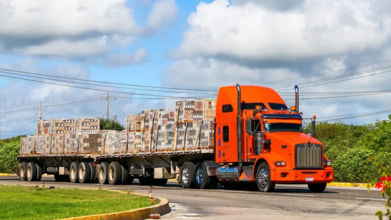 Big rig with orange cabin