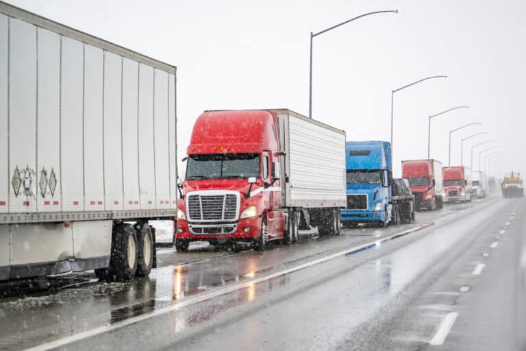 Trucks in line