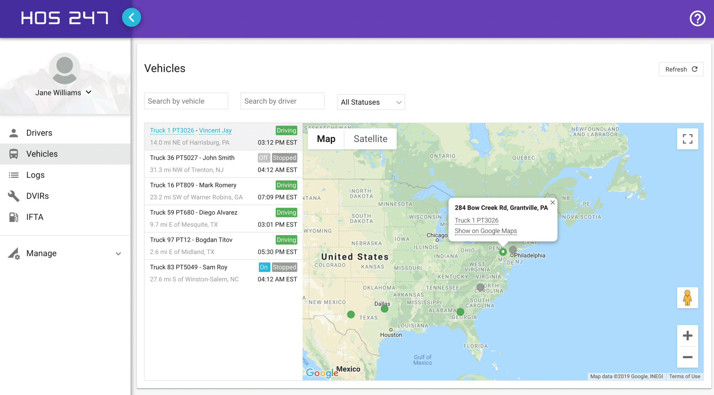 HOS247 GPS truck tracking portal