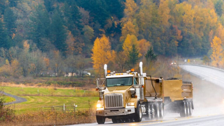 Truck driving in automn