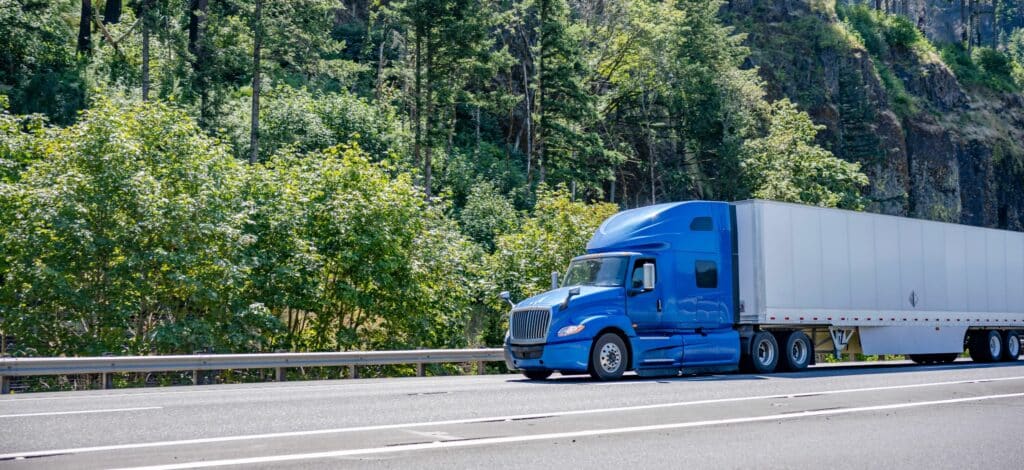 Bright blue industrial big rig