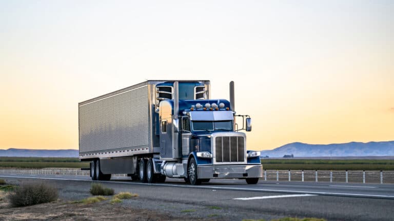 Big rig with blue trailer