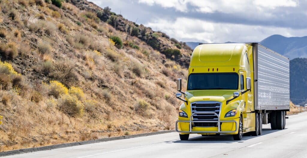 comfort big rig powerful yellow semi truck