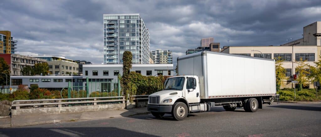 Industrial professional white powerful middle class truck