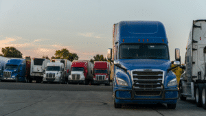 Parked commercial trucks