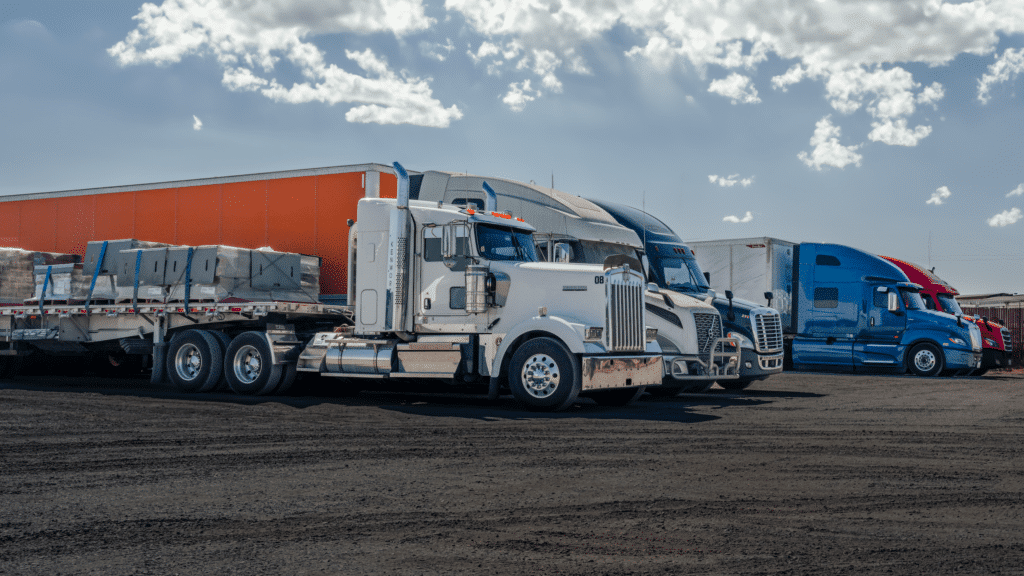 commercial trucks on parking lot