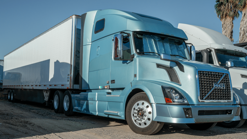 Commercial truck with blue cabin