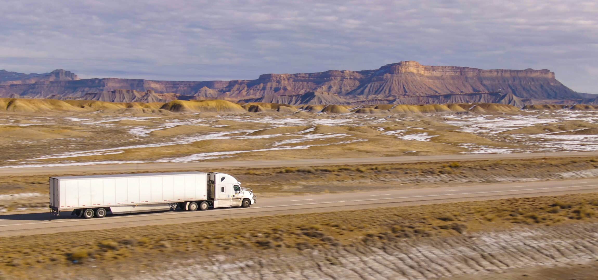A U.S. truck crossing the arid landscape