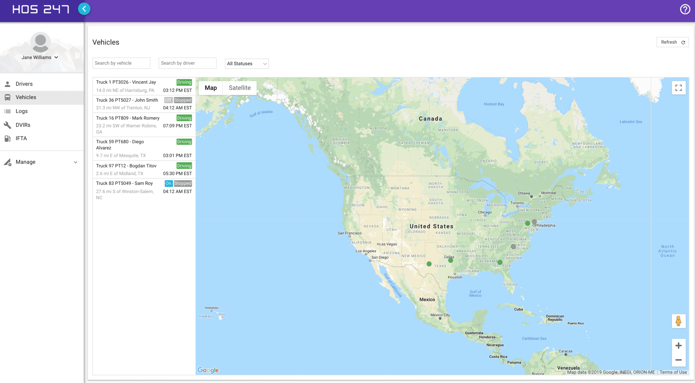 HOS247 GPS fleet tracking portal