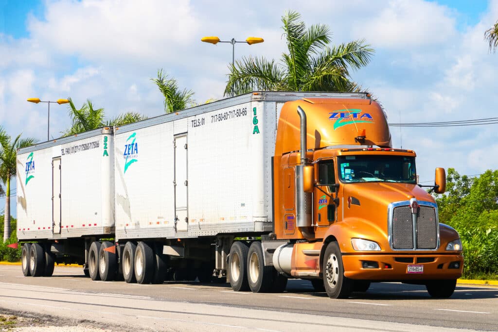 Double semi-trailer truck