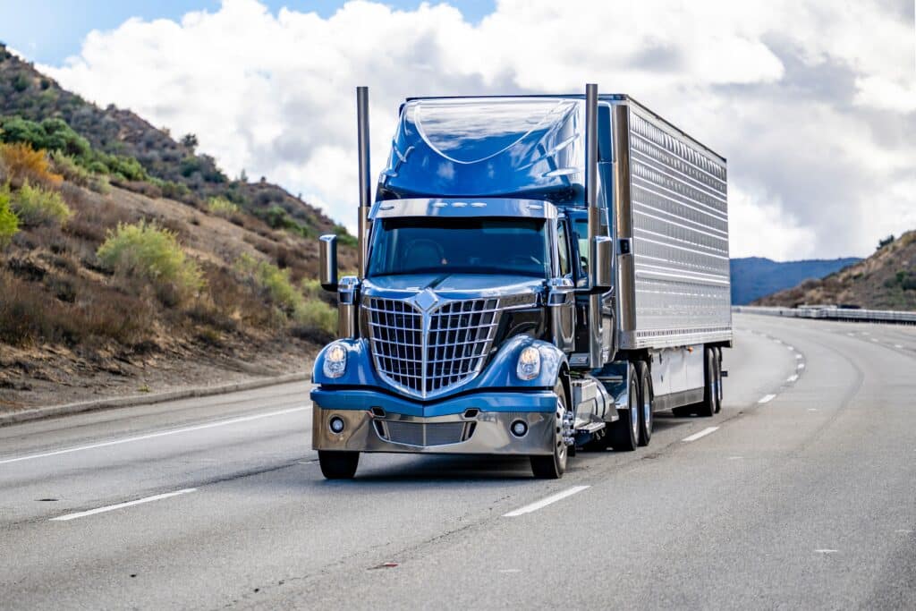 Industrial grade big rig blue semi truck