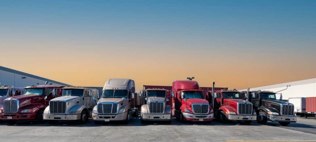 Lined up semi trucks