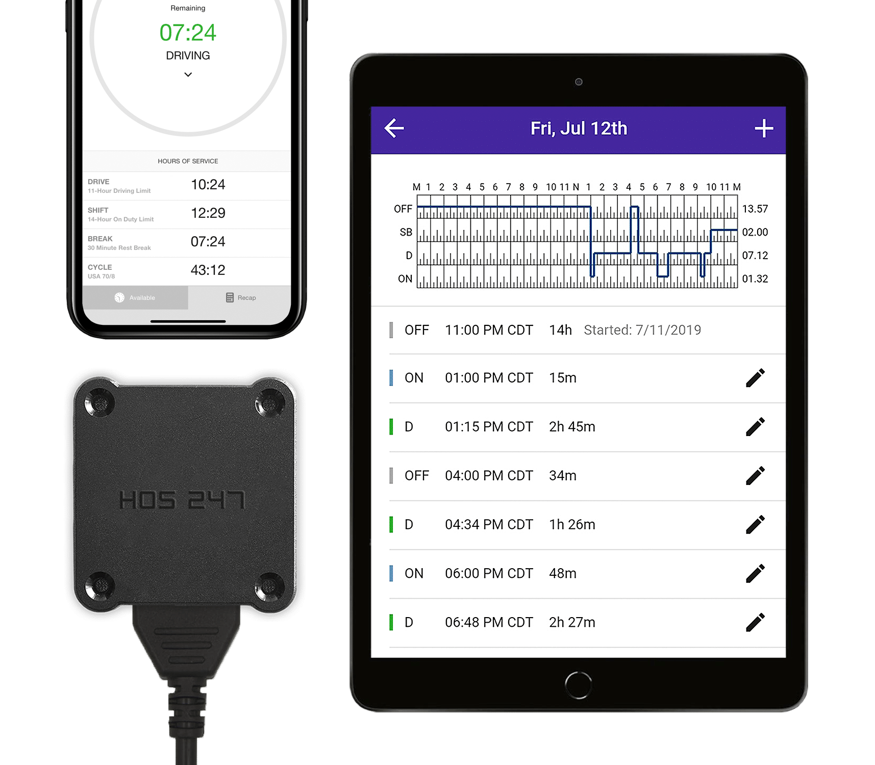 HOS247 ELD app and device