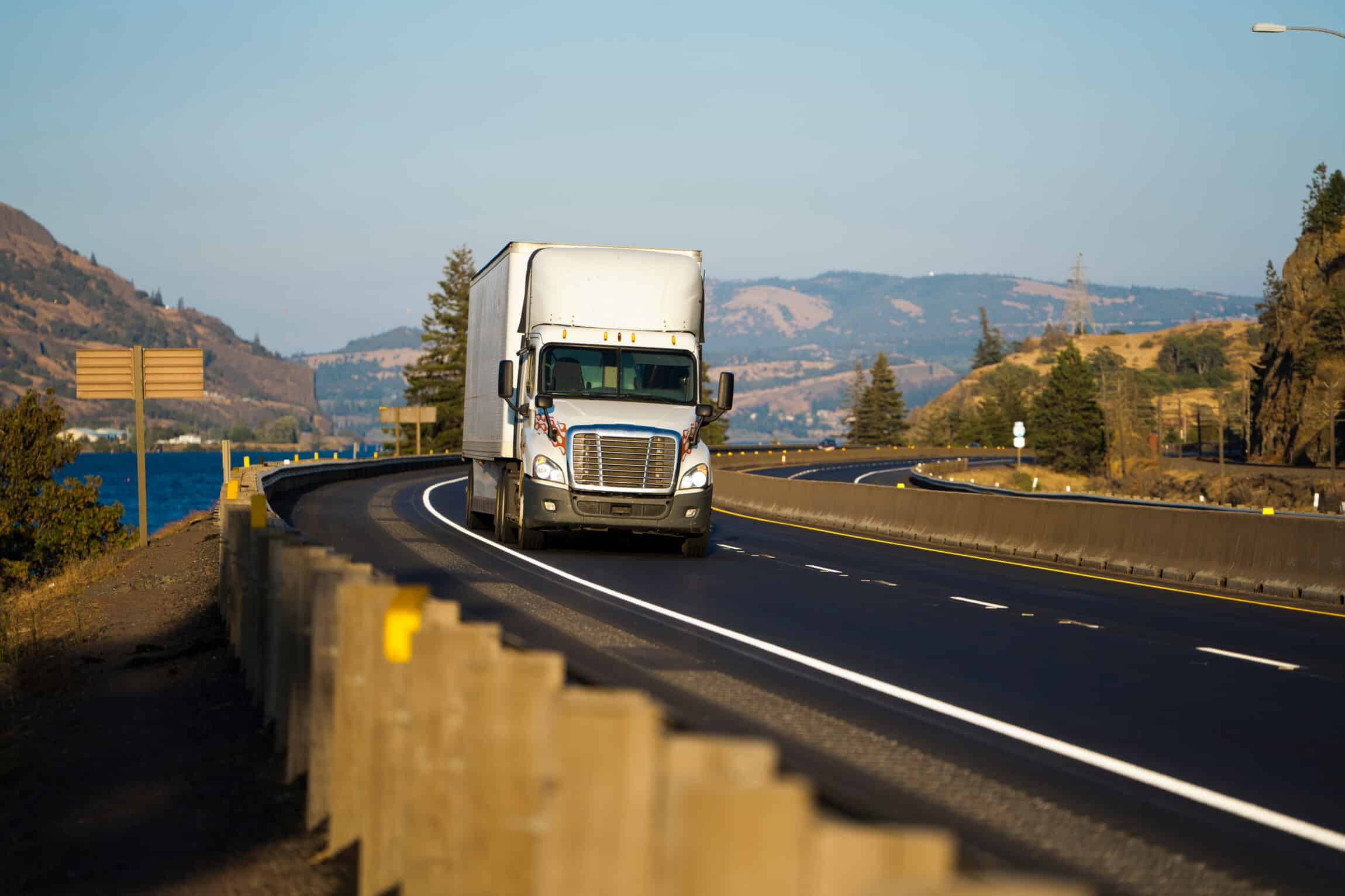 Big rig white long haul semi truck