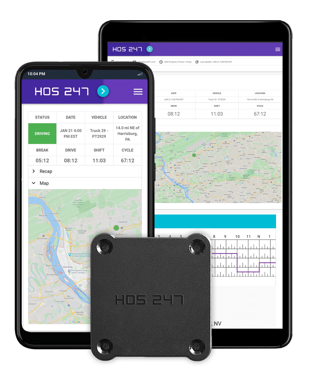 HOS247 ELD logbook ap and device