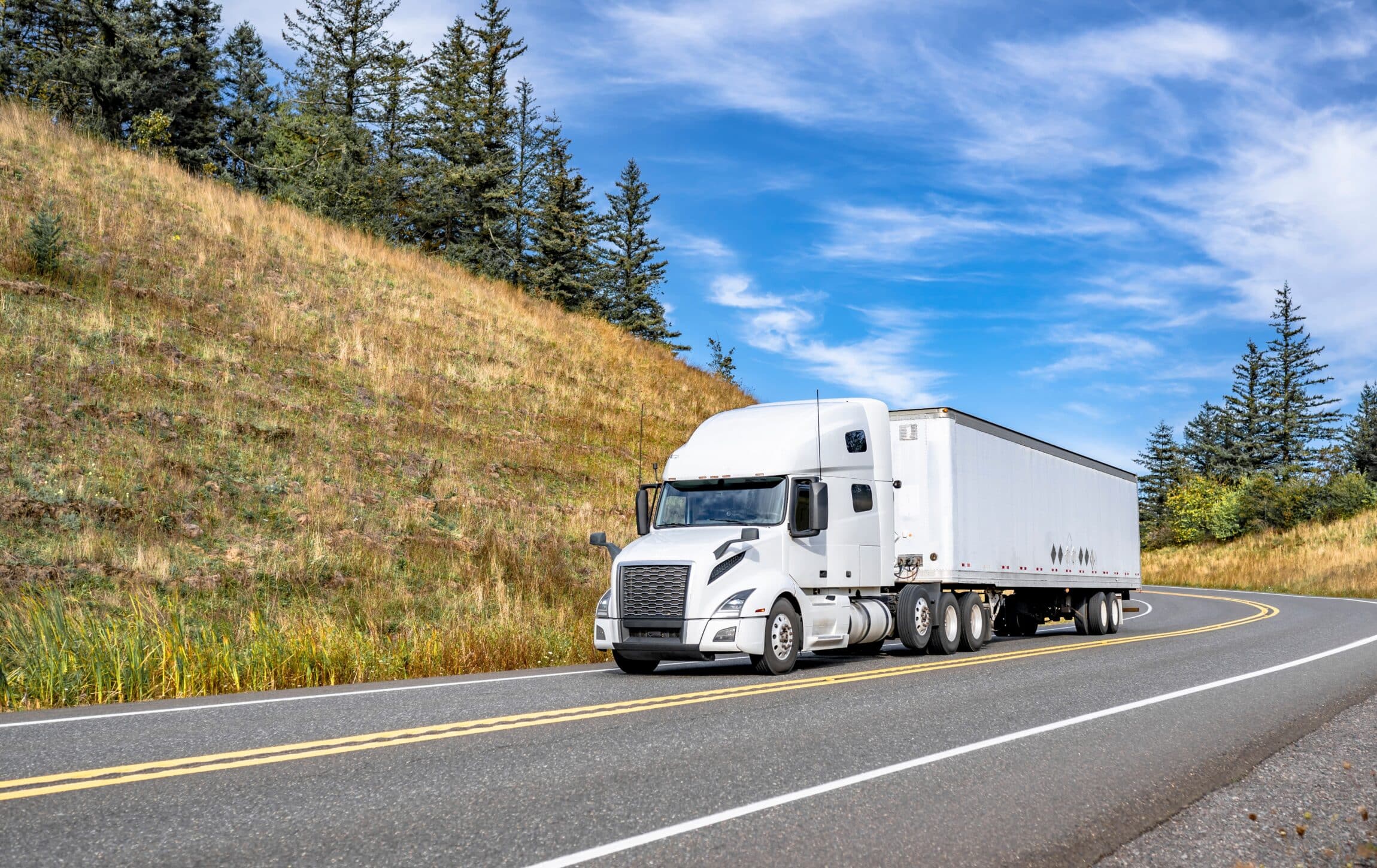 Industrial white big rig long haul semi truck