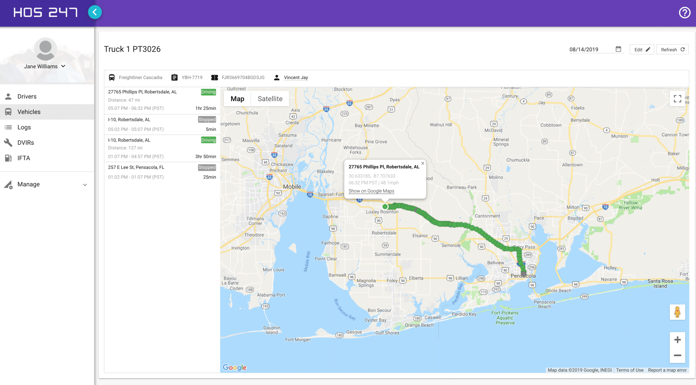 HOS247 GPS fleet tracking portal